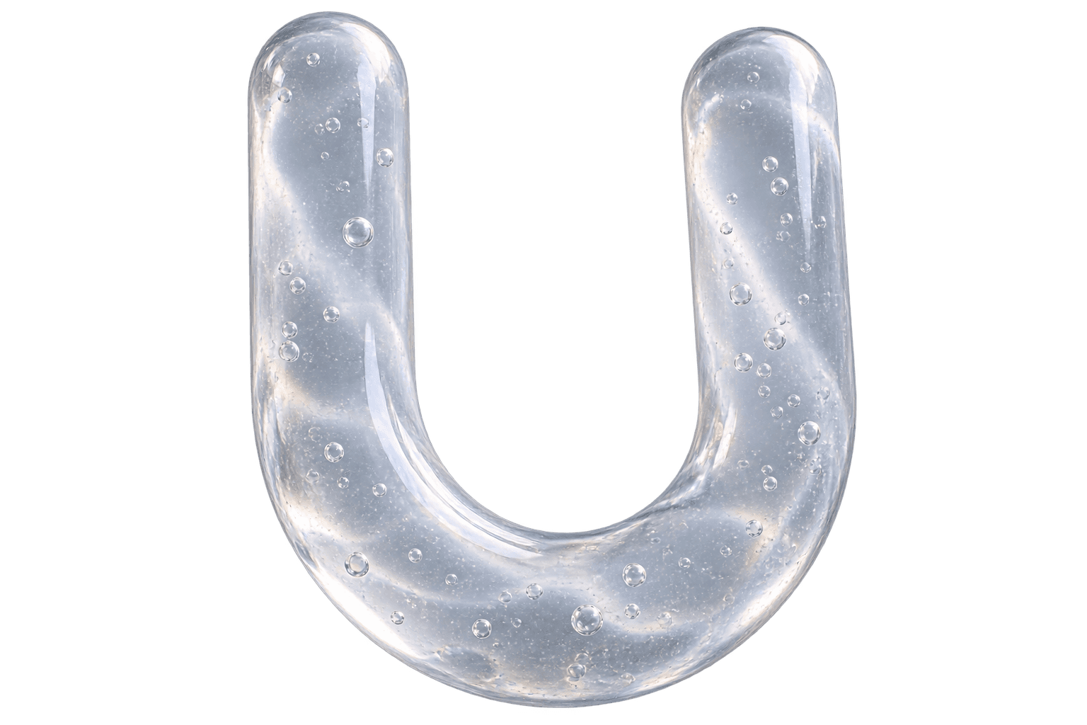 A Umovi U rendered in translucent water glass